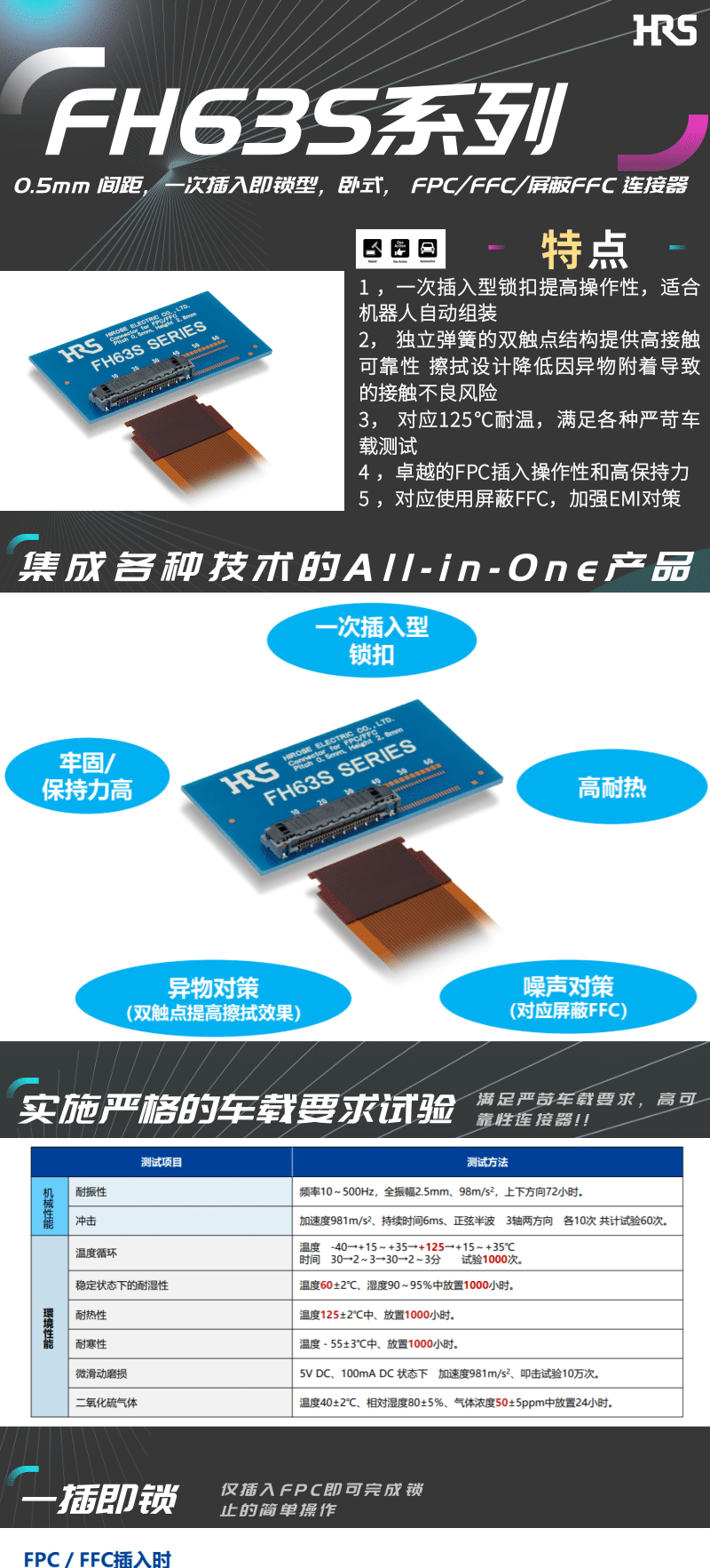 【產品推薦】一插即鎖，2觸點，支持125℃連接器-FH63S系列